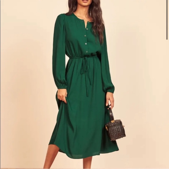 Reformation Lisse Dress in Emerald Green - Picture 4 of 7